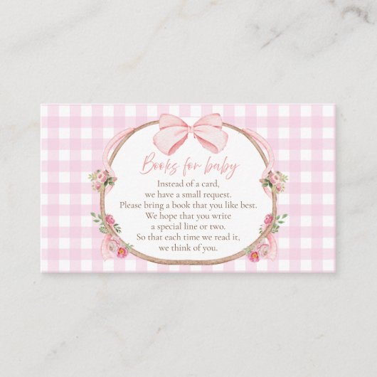 Diaper Raffle Pink Bow Gingham, Bunny Baby Shower  エンクロージャーカード (正面)
