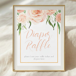 Diaper Raffle Pink Rose Floral Baby Shower Table ポスター