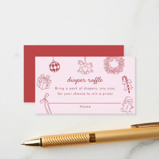 Diaper raffle red whimsical christmas winter girl エンクロージャーカード (正面/裏面インサイチュ)