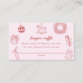 Diaper raffle red whimsical christmas winter girl エンクロージャーカード