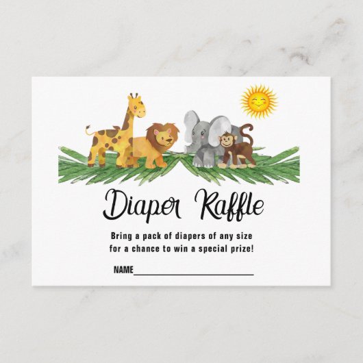 Diaper Raffle Safari Animals Baby Shower Card エンクロージャーカード (正面)