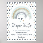 Diaper Raffle Sign Baby Shower Blue  Rainbow  ポスター (正面)