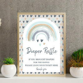 Diaper Raffle Sign Baby Shower Blue  Rainbow  ポスター
