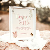 Diaper Raffle Sign, Boho Pink Girl Baby Shower ポスター