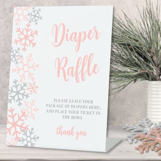 Diaper Raffle Snowflake Winter Baby Shower 台座サイン