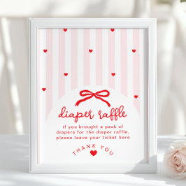 Diaper raffle Sweetheart Baby Shower Red Bow ポスター