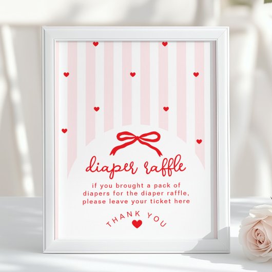 Diaper raffle Sweetheart Baby Shower Red Bow ポスター