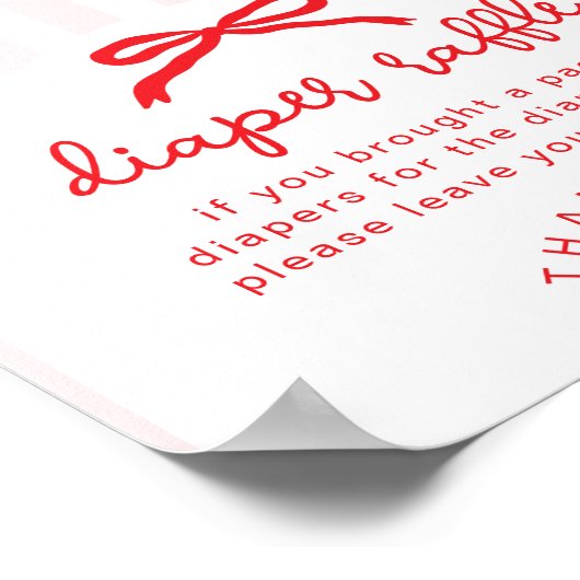 Diaper raffle Sweetheart Baby Shower Red Bow ポスター (角)