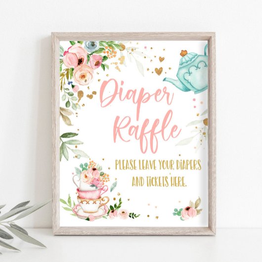 Diaper Raffle Tea Party Baby Brewing Baby Shower ポスター