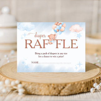 Diaper Raffle Teddy Bear Blue and Blush Baby Showe エンクロージャーカード
