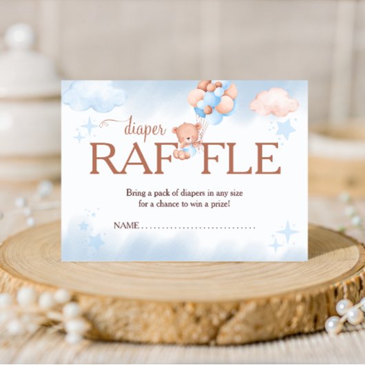 Diaper Raffle Teddy Bear Blue and Blush Baby Showe エンクロージャーカード