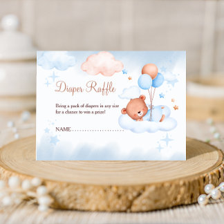 Diaper Raffle Teddy Bear on Cloud Blue Baby Shower エンクロージャーカード