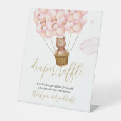 Diaper Raffle Teddy Bear Pink Balloons Baby Shower 台座サイン (正面)