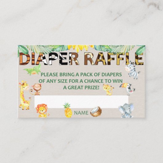 Diaper Raffle Ticket Baby Shower Jungle Safari エンクロージャーカード (正面)