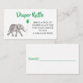 Diaper Raffle Ticket Elephant Baby Shower, Green エンクロージャーカード (正面/裏面)