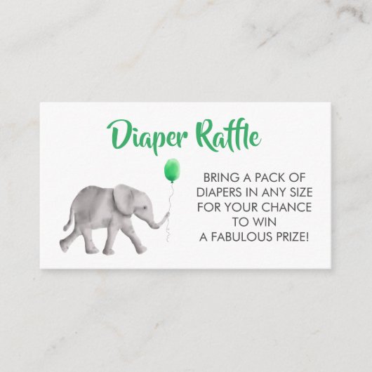 Diaper Raffle Ticket Elephant Baby Shower, Green エンクロージャーカード (正面)