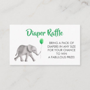 Diaper Raffle Ticket Elephant Baby Shower, Green エンクロージャーカード