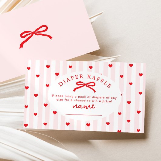 Diaper raffle Valentines Bow heart Baby Shower エンクロージャーカード