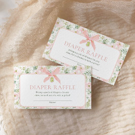 Diaper Raffle Vintage Floral Pink Bow Baby Shower エンクロージャーカード