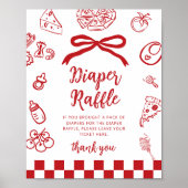 Diaper raffle Whimsical Red Bow Pizza Baby Shower ポスター (正面)