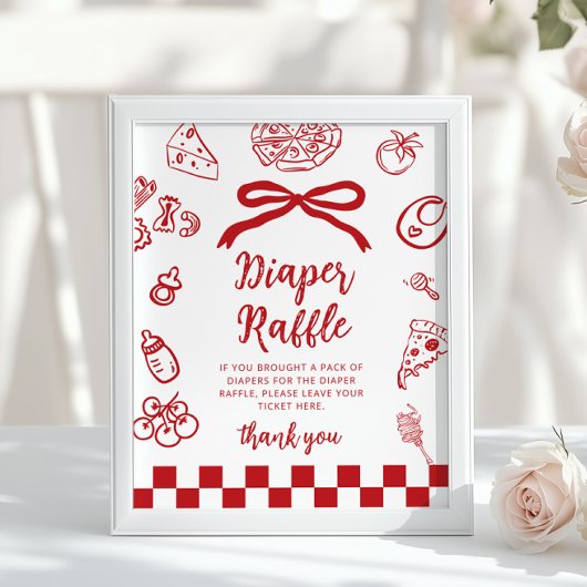 Diaper raffle Whimsical Red Bow Pizza Baby Shower ポスター