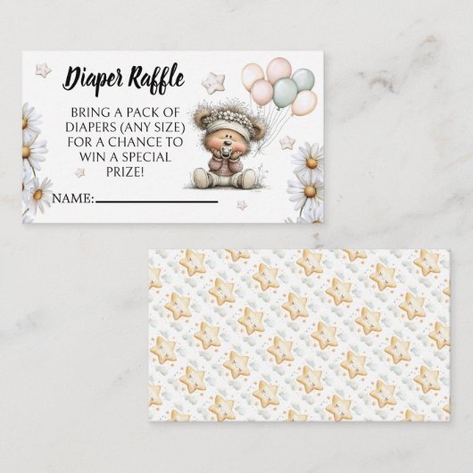 Diaper Raffle Whimsical Teddy Bear Design  エンクロージャーカード (正面/裏面)