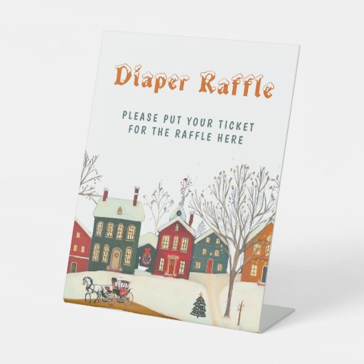 Diaper Raffle Winter Baby Shower Game Table Decor 台座サイン (正面)