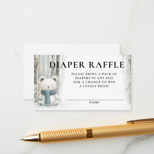 Diaper Raffle Winter Snow Woodlands Baby Shower エンクロージャーカード (正面/裏面インサイチュ)