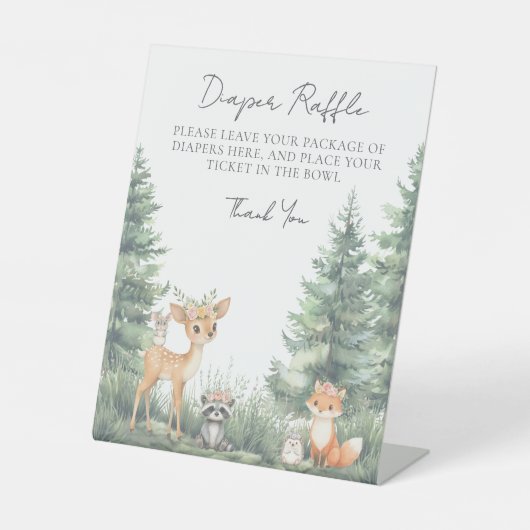 Diaper Raffle Woodland Forrest Animals 台座サイン (正面)