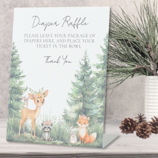 Diaper Raffle Woodland Forrest Animals 台座サイン
