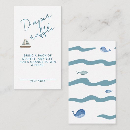 Diaper Raffley Nautical Waves Blue Boy Shower エンクロージャーカード (正面/裏面)