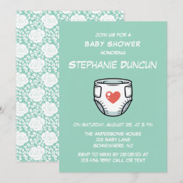 Diaper With A Red Heart Baby Shower 招待状