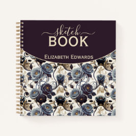 Diario de Arte Elegante Flores Grises y Púrpura ノートブック