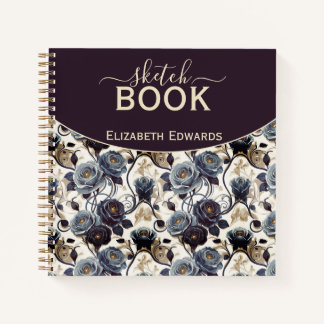 Diario de Arte Elegante Flores Grises y Púrpura ノートブック