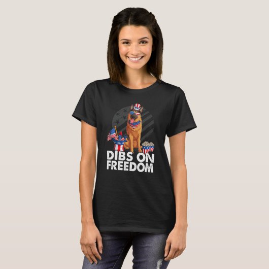 Dibs on Freedom German shepherd 4th of July US Fla Tシャツ (正面フル)