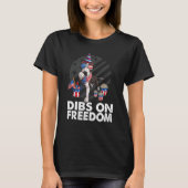 Dibs on Freedom Pit bull 4th of July US Flag Firec Tシャツ (正面)
