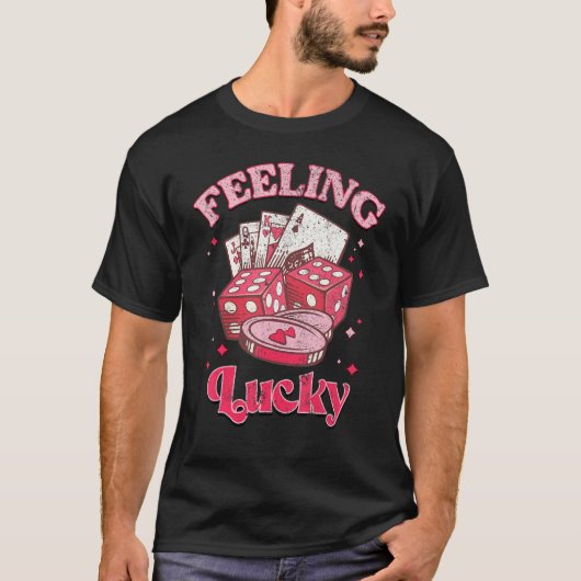 Dice Hearts Feeling Lucky Retro Groovy Valentines  Tシャツ (正面)