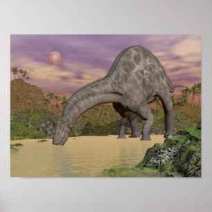 Dicraeosaurusの恐竜の飲むこと- 3Dは描写します ポスター