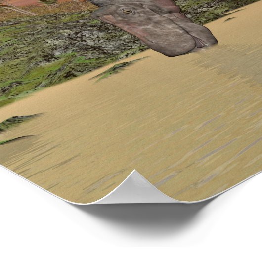 Dicraeosaurus恐竜の飲酒 – 3D 描写 ポスター (角)