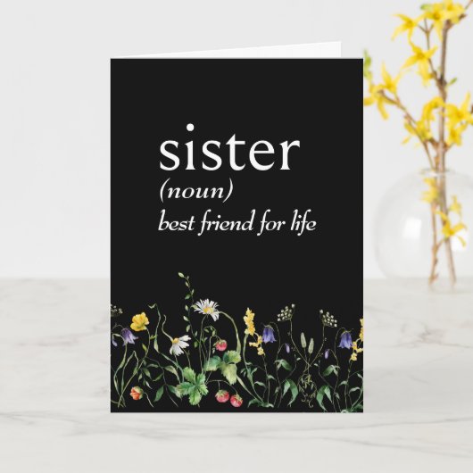 Dictionary Definition of SISTER With Wildflowers カード (黄色い花)
