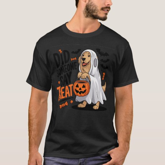 Did Someone Say Treat Halloween Dog Golden Retriev Tシャツ (正面)