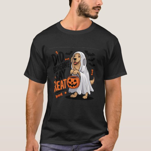 Did Someone Say Treat Halloween Dog Golden Retriev Tシャツ (正面)