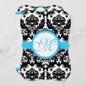 Die Cut Aqua Damask Heart Swirl Wedding Invite 招待状 (正面/裏面)