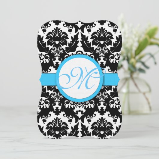 Die Cut Aqua Damask Heart Swirl Wedding Invite 招待状 (スタンド正面)