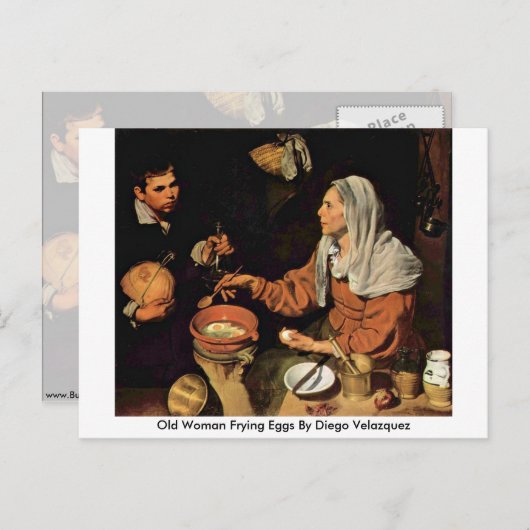 Diego Velazquezが卵を揚げる老婦人 ポストカード (正面/裏面)
