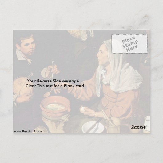 Diego Velazquezが卵を揚げる老婦人 ポストカード (裏面)