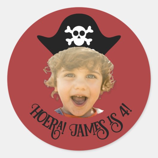 Dieprood Piraten Foto Sticker – Eigen Naam -  ラウンドシール (正面)