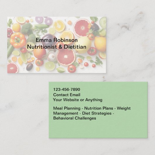 Dietitian Nutritionist Food Theme Business Cards 名刺 (正面/裏面)