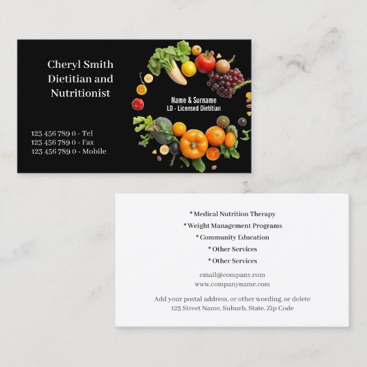 Dietitian Nutritionist fruit vegetable color photo 名刺 (正面/裏面)