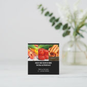 Diettitian野菜の写真コラージュの上の黒いSQUARE スクエア名刺 (スタンド正面)